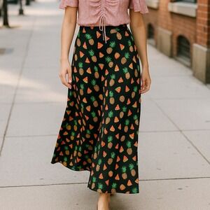 LuLaRoe Maxi Skirt Pineapple Watermelon Print Stretch‎ Knit Casual Size Medium